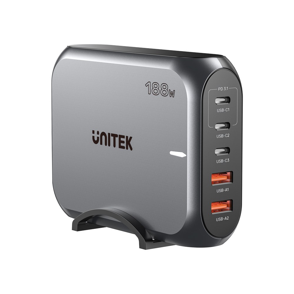 Unitek - P1234AGY 188W 5-Port Pd3.1 Desktop Gan Charging Station With Stand
