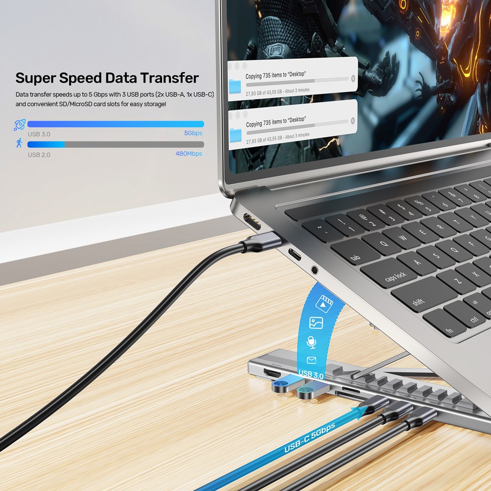 Unitek - D1137A Foldable Laptop Stand With Usb Type-C Port Replicator — view 6