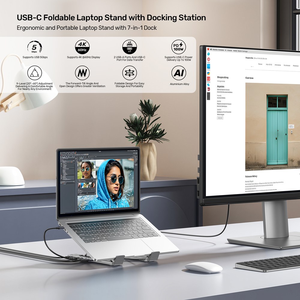 Unitek - D1137A Foldable Laptop Stand With Usb Type-C Port Replicator — view 2