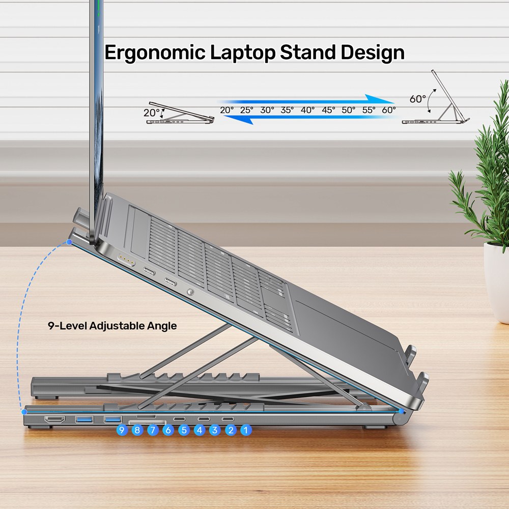 Unitek - D1137A Foldable Laptop Stand With Usb Type-C Port Replicator — view 4