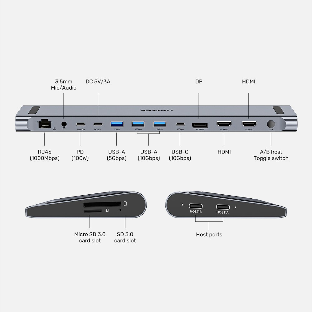 Unitek - D1106A Uhub15+ Usb Type-C Triple 4K Kvm Port Replicator Pedestal — view 2