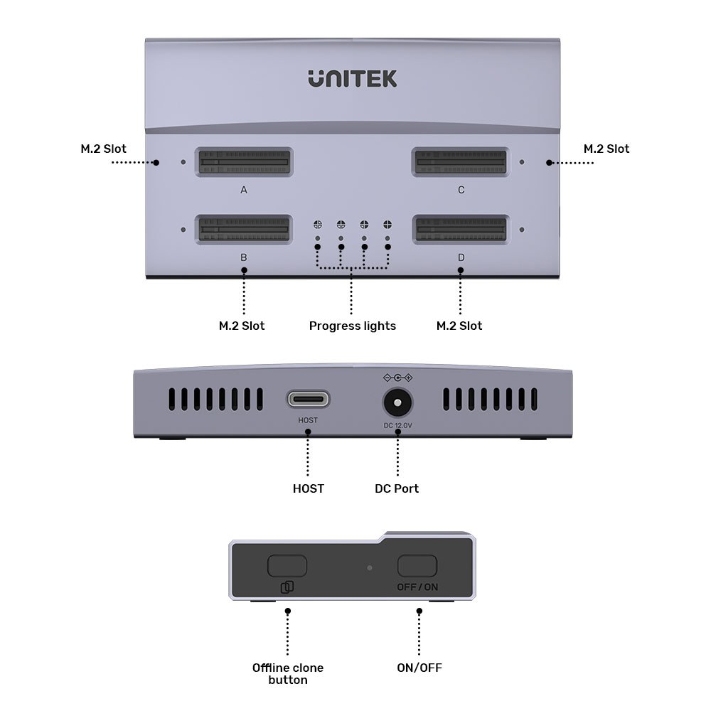 Unitek - S1243B Usb4.0 Type-C 4-Bay M.2 Ssd Docking Station With 1:3 Offline Cloning Function — view 2