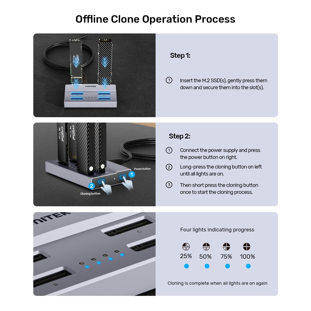 Unitek - S1243B Usb4.0 Type-C 4-Bay M.2 Ssd Docking Station With 1:3 Offline Cloning Function — view 3