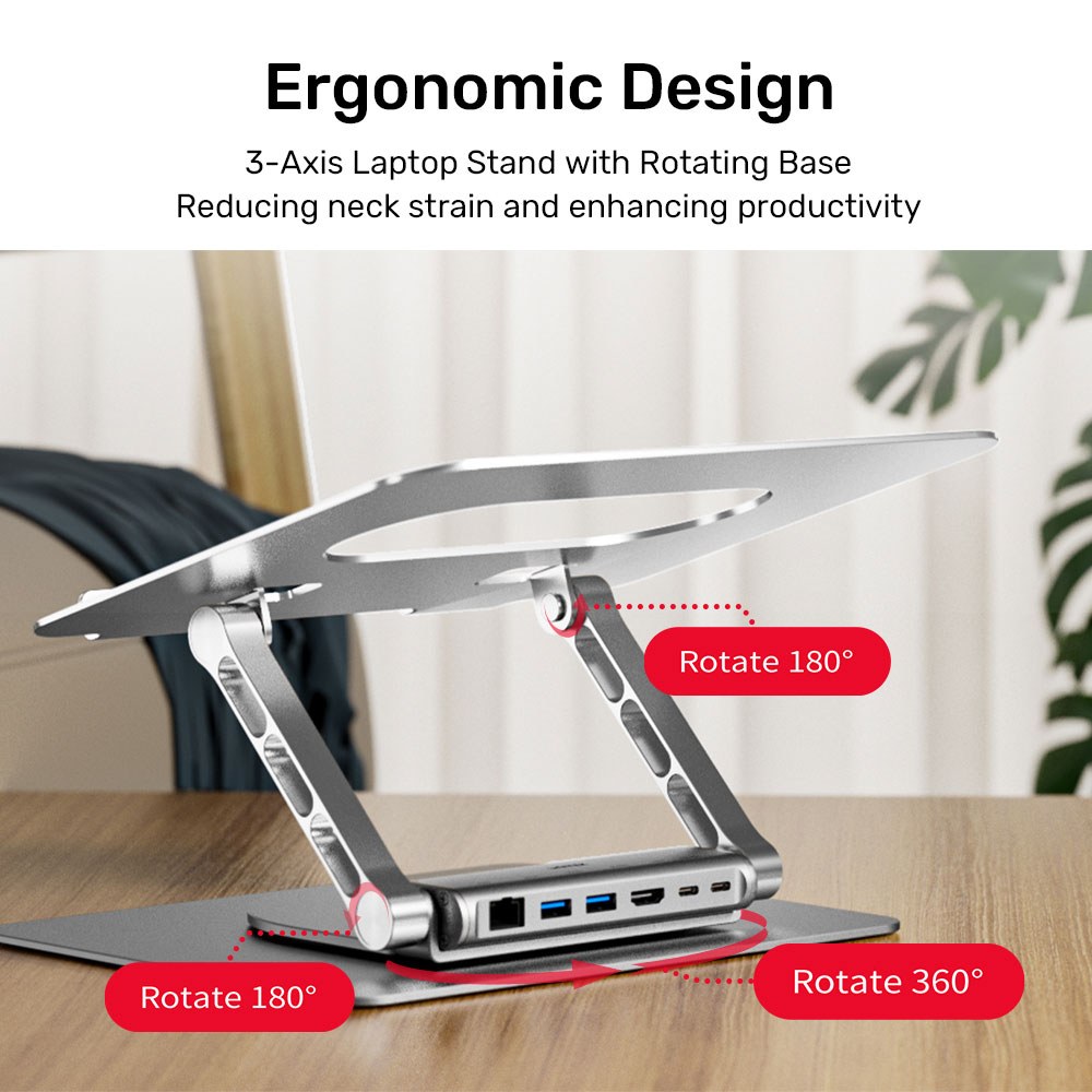 Unitek - D1109B 17” Universal Notebook/Laptop Stand With 360° Rotating Base And Port Replicator — view 2