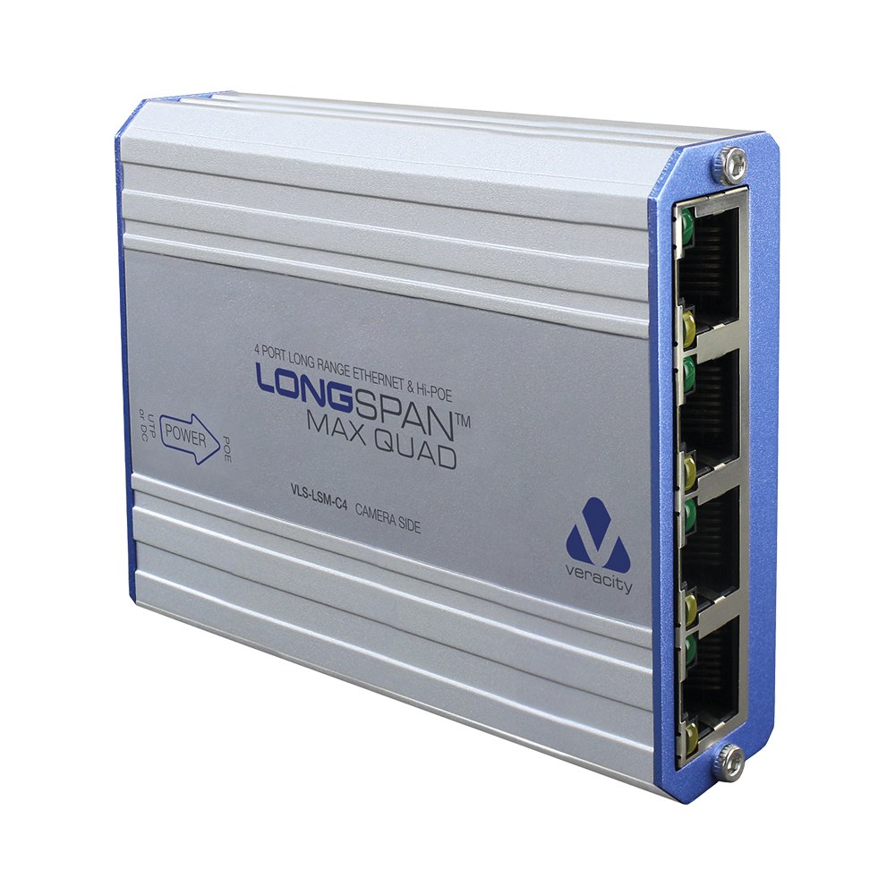 Veracity - VLS-LSM-C4 Longspan Max Quad – 4-Port Camera Adapter For Long-Range Ethernet And High-Power Poe
