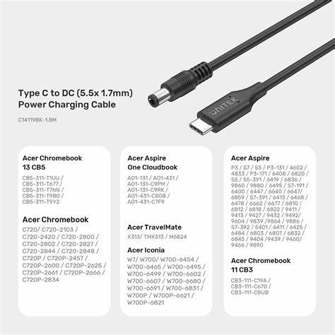 Unitek C14119bk - 1.8m 65W USB Type-C to DC Charging Cable - DC Jack 5.5 × 1.7mm — view 3
