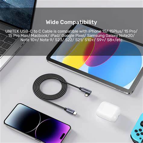 Unitek C14123bk - 100W USB 2.0 Type-C Nylon Braided Cable with 90 Degree Connector — view 5
