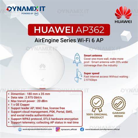Huawei - Wireless AP362 Wi-Fi 6, indoor, Dual Radio , 2*2 MU-MIMO, 1*GE Base-T, internal smart antennas — view 2