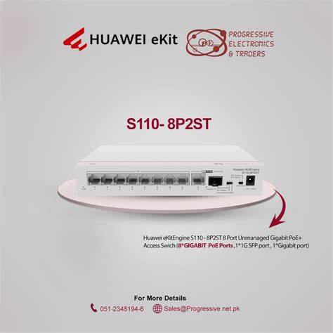 Huawei S110-8P2ST Unmanaged Switch 8 x 10/100/1000BASE-T ports, PoE+, 1 x GE SFP port, 1 x 10/100/1000BASE-T port