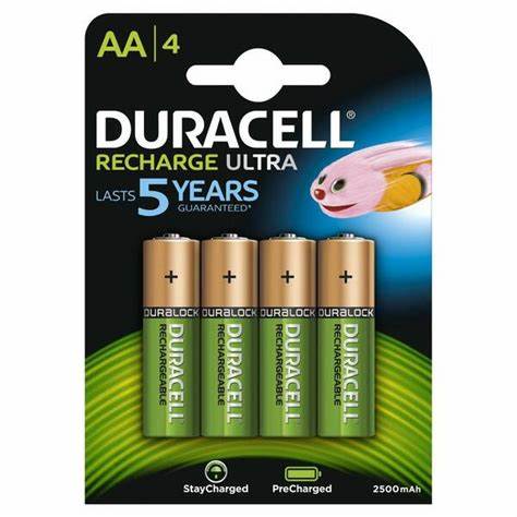 Duracell RECHARGE AA 4 CARD - Duracell Rechargeable Ultra AA 2500mAh - per card - 5 year