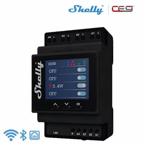 Shelly Pro 4PM DIN-Rail Mountable Wi-Fi Relay For 4 Channels of 16A Each 40A In Total — view 2