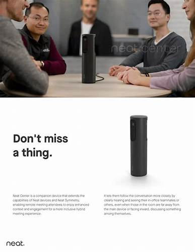 Neat - 360° companion device extending Neat Symmetry, providing optimal sound and views of meeting room participants. For placement on a table, mounted or hung from above. Ethernet cable incl. Does not incl POE (sold separately) — view 6
