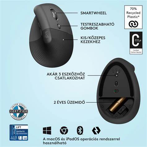 Logitech Lift Vertical Ergonomic Mouse for Business - Graphite / Black - 2.4GHz/BT — view 5