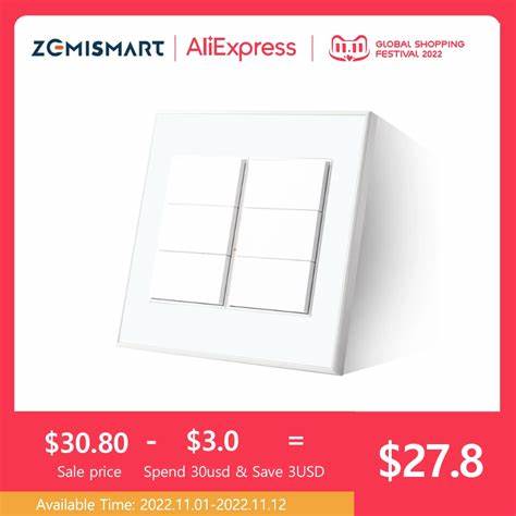 Zemismart US Push Switch 2x4 PVC 6Channel White (Tuya Zigbee) — view 2