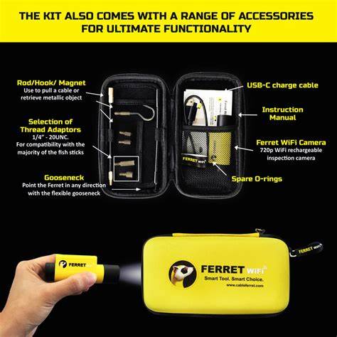 FERRET WI-FI KIT – MULTIPURPOSE WIRELESS INSPECTION CAMERA WITH EXTENDABLE ROD AND HOOK & MAGNET ATTACHMENTS — view 2