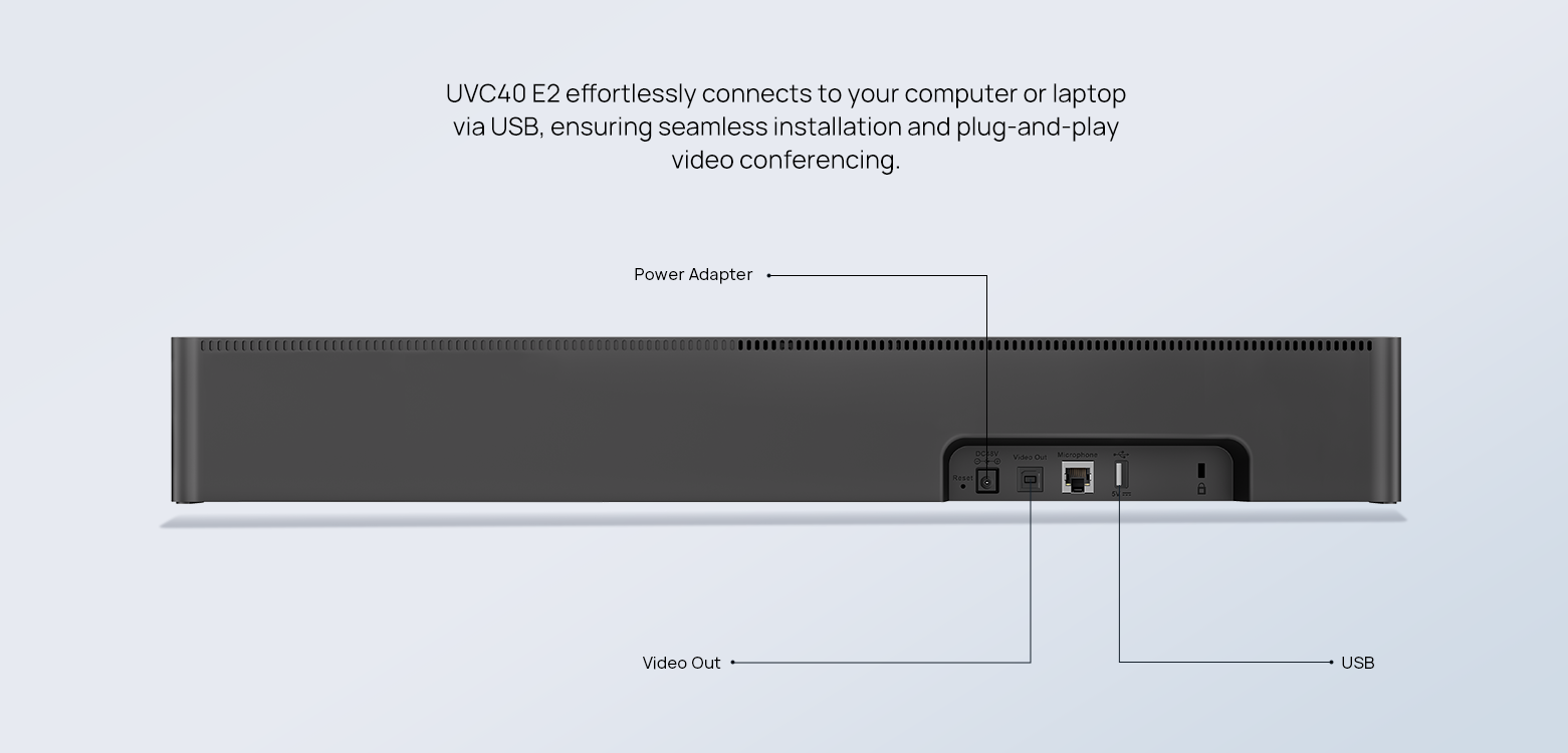 Yealink - UVC40 E2 All In One USB Video Bar For Small Rooms, Incl. VCR20 Remote, 7m USB2.0 Cable, Wall Mount Bracket, TV-Clip Mount, Power Adapter