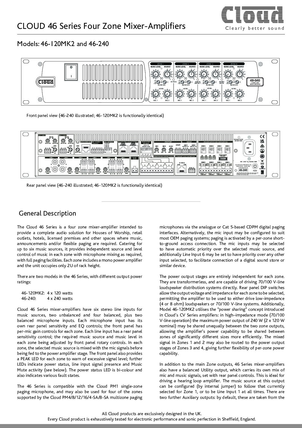 Cloud 46-120Mk2 4-Zone Mixer Amplifier 4 x 120W — view 5