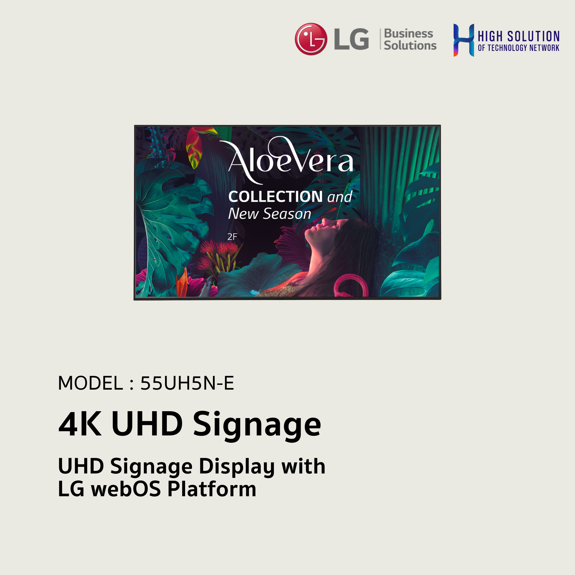 LG - 55" 4K UHD Signage Display, ADS Panel, 500nit, 24-hour duty cycle, Portrait and Landscape, Haze 25%, SOC, Internal Memory 16GB, webOS 8.0, Embedded IR