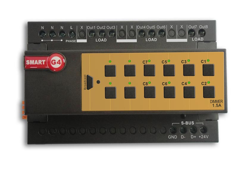 SmartBus - SB-DIM8c1A-DN 8-Channel Dimmer, 1A per Channel, DIN-Rail (G4)