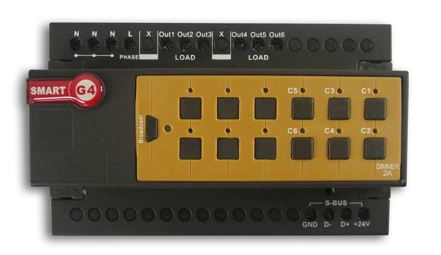 SmartBus - SB-DIM6c2A-DN 6-Channel Dimmer, 2A per Channel, DIN-Rail (G4)