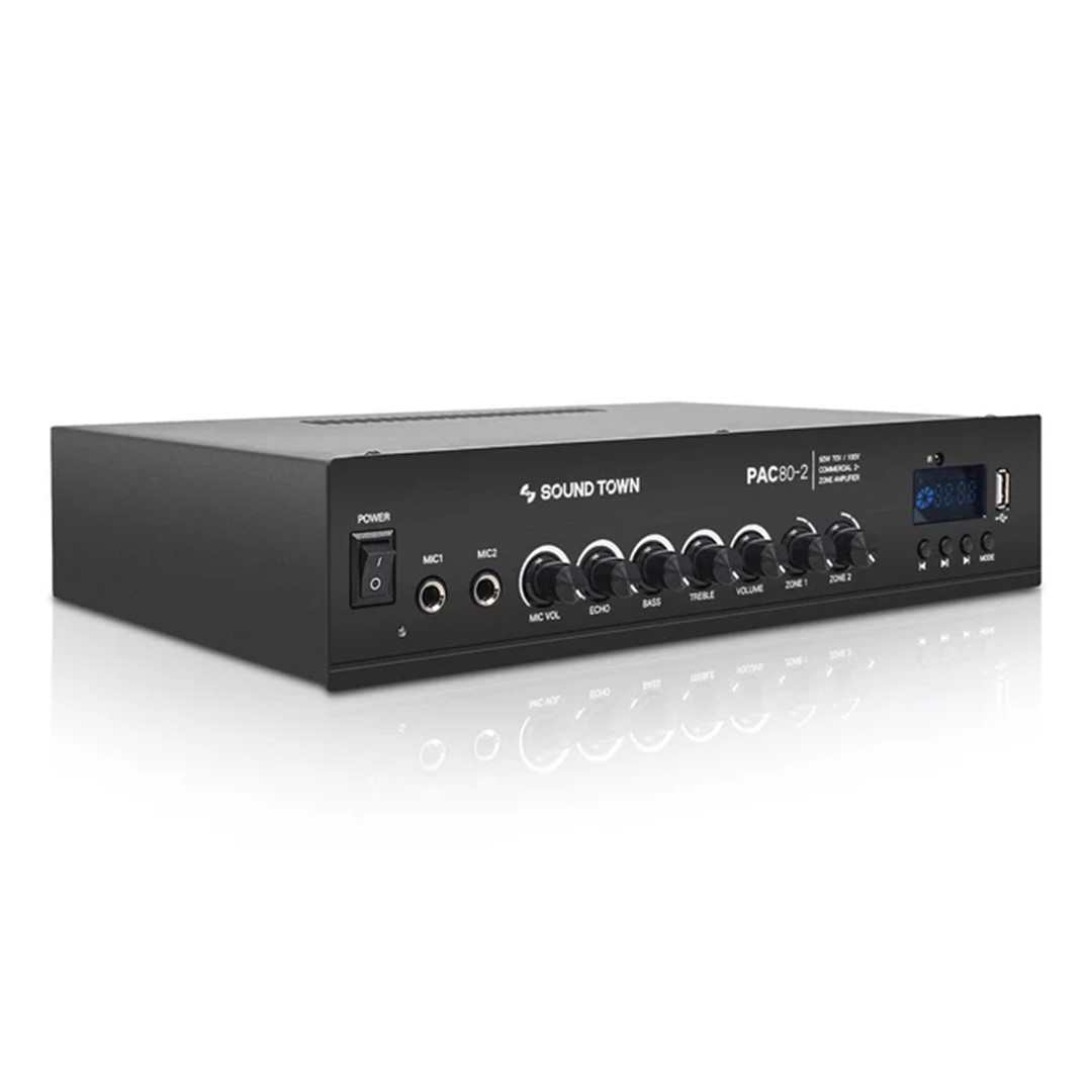 Sound Town - PAC80-2 60W 2-Zone Commercial PA Amplifier
