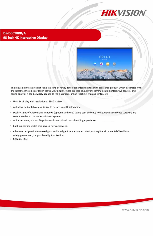 Hikvision - Interactive Flat Panel 98-inch (with Camera)