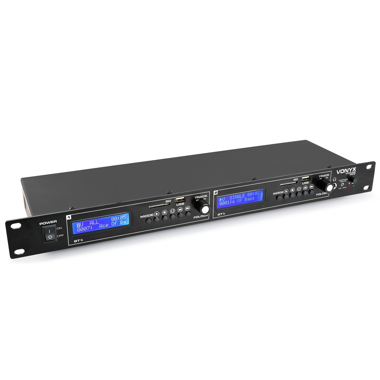 Power Dynamics VONYX VX2USB - Dual Multimedia Audio Player USB SD BT 1U