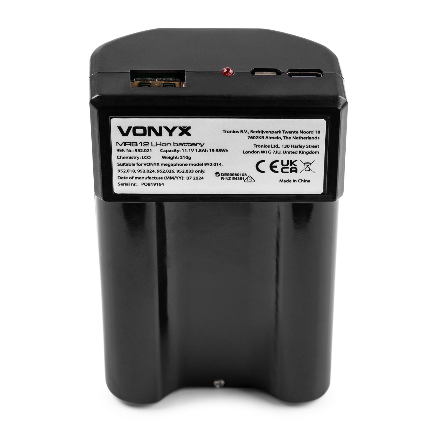Vonyx Lithium-Ion 12V Battery Pack with Charger