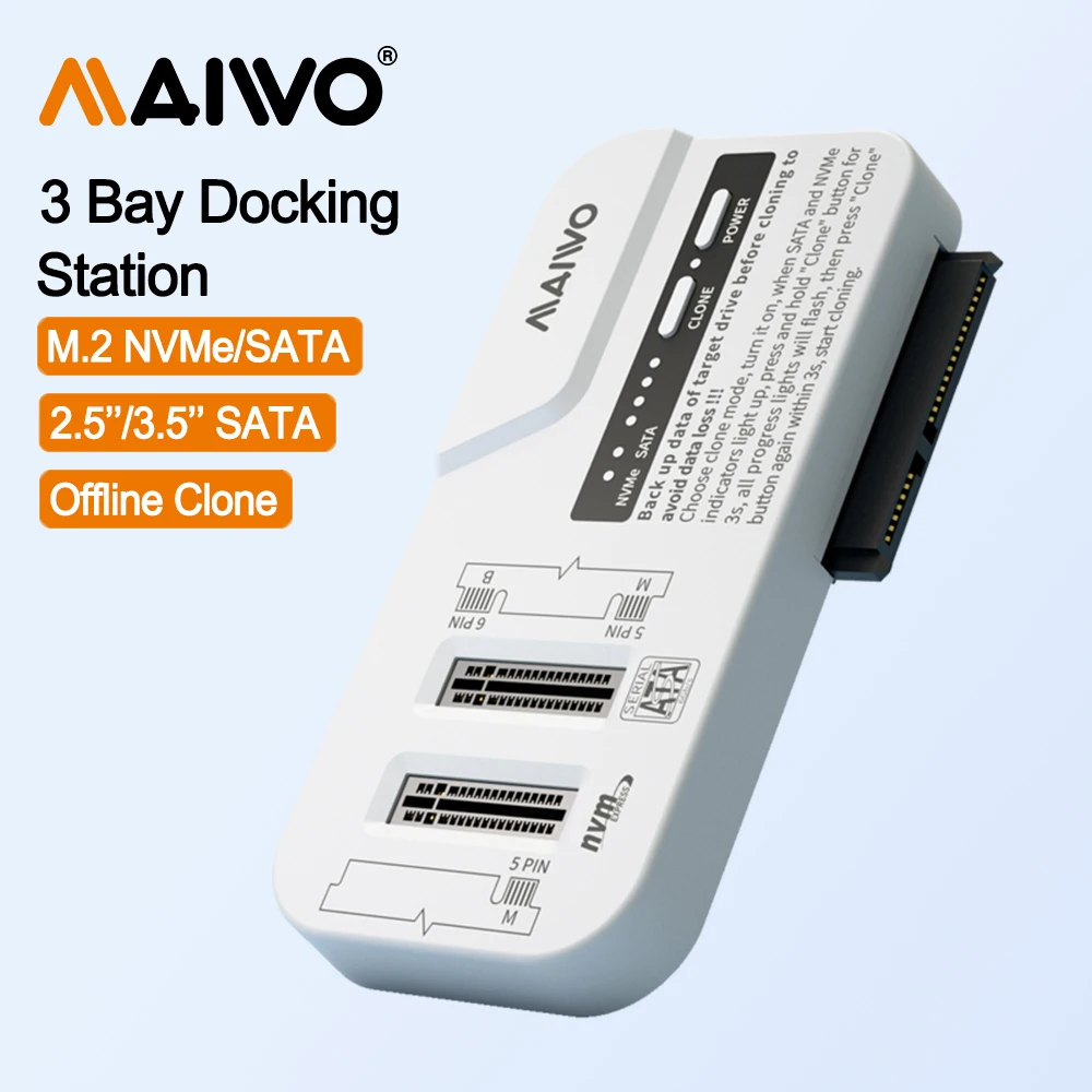 Maiwo K309CL 3-Bay SATA HDD and M.2 NVMe USB3.2 Gen2 10Gbps Type-C Docking Station with Offline Clone Function — view 2