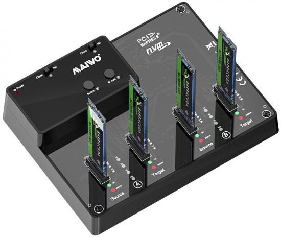 Maiwo K3015P2 - Quad-Bay USB3.2 Gen2 Type-C to NVMe M.2 SSD Clone Docking Station and Duplicator — view 3