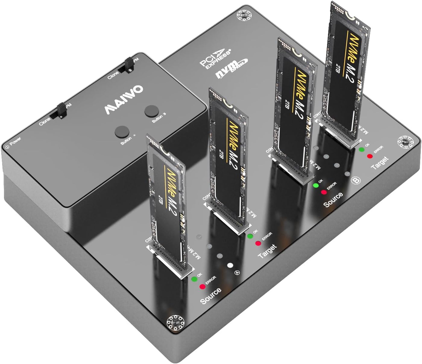 Maiwo K3015P2 - Quad-Bay USB3.2 Gen2 Type-C to NVMe M.2 SSD Clone Docking Station and Duplicator — view 4