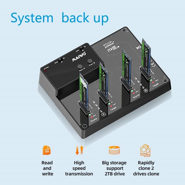 Maiwo K3015P2 - Quad-Bay USB3.2 Gen2 Type-C to NVMe M.2 SSD Clone Docking Station and Duplicator — view 2