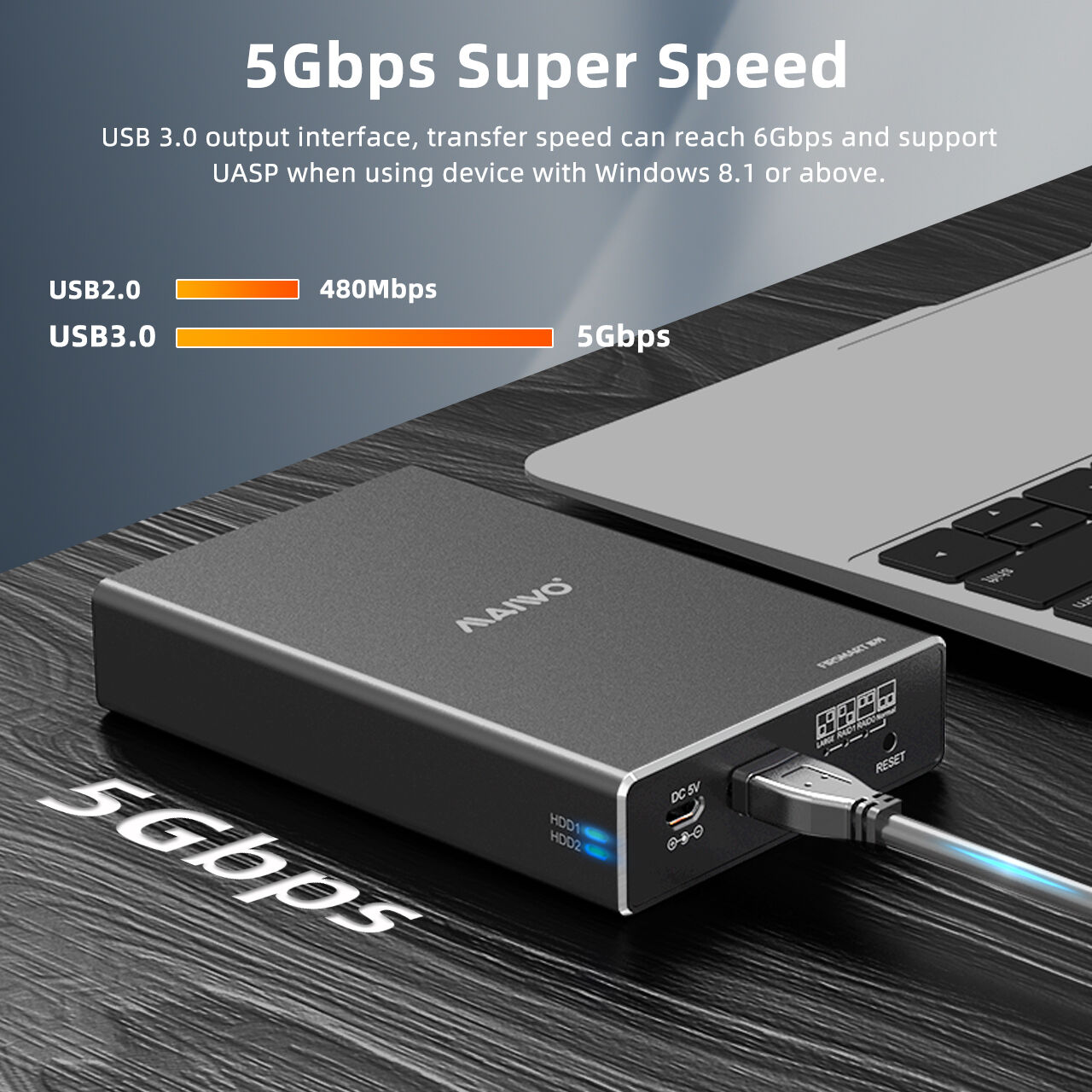 Maiwo K2578P2 USB3.2 Gen2 Tool-Free Enclosure for 2.5 SATA HDD SSD and M.2 NVMe SSD — view 6
