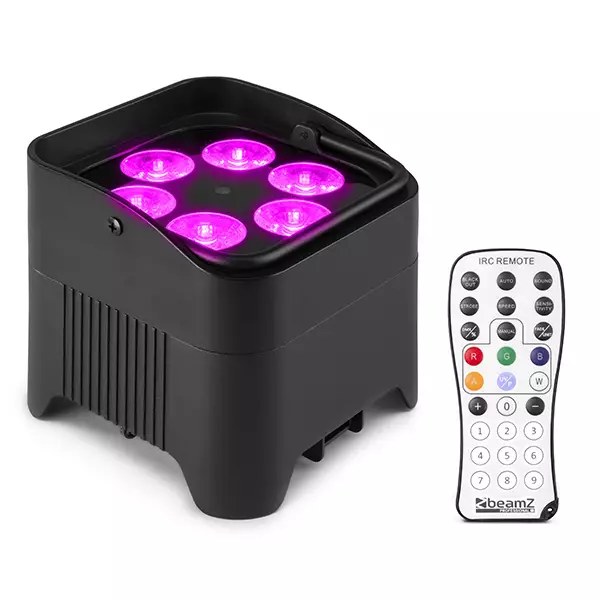 Beamz BBP96S - Battery Uplight Par 6 x 12W WDMX