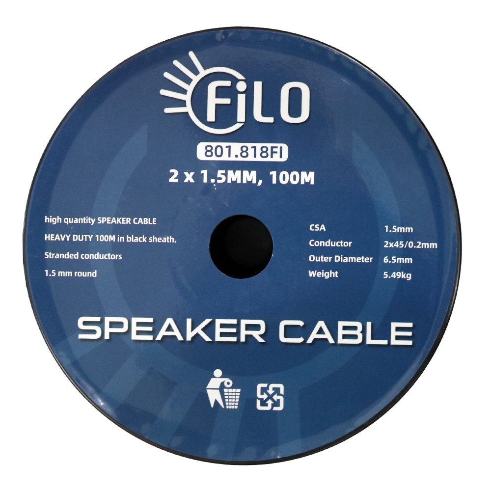 Filo - RO1.5B - Speaker cable 1.5mm black round 100m